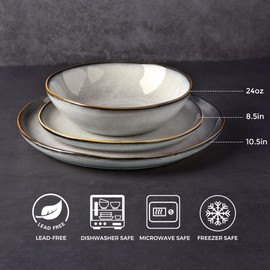 AmorArc Ceramic Dinnerware Sets,Handmade Reactive Glaze Plates and Bowls Set,Highly Chip and Crack Resistant | Dishwasher & Microwave Safe Dishes Set,Service for 6 (18pc)