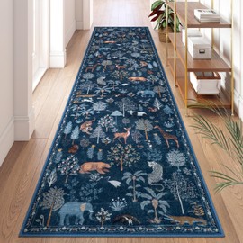 LEEVAN Jungle 2x8 Runner Rug Washable Kitchen Runner Rug, Blue Christmas Bathroom Rug Runner Non Slip, Hallway Runner Rug Holiday Runner Rug Long Floor Carpet for Doorway