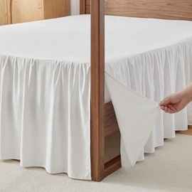 Uozzi Bedding Bed Skirt Queen Size Three Fabric Sides Elastic Dust Ruffled Bed Skirt with Split Corners, Full Ruffles Bed Skirts 14 Inch Drop with Platform, 14'' Queen White