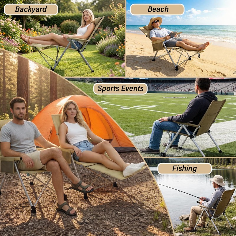 BDL Reclining Camping Chair with Foot Rest, Adjustable Back, Heavy