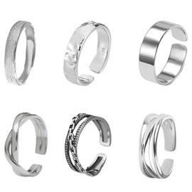IKOPFLN Set of 6 Rings Stainless Steel Rings Set Silver Matt Polished Knot Vintage Rings Chain Rings Bottle Opener Ring Band Rings Wedding Ring Engagement Rings