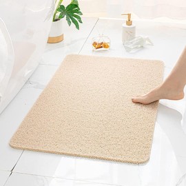 Non-Slip Shower Mat, Loofah Bath Mat with Drainage Holes, Loofah Shower Mat, Soft and Comfortable Bath Mat, Non-Slip Bath Mat, for Families (Beige, 40 x 80 cm)