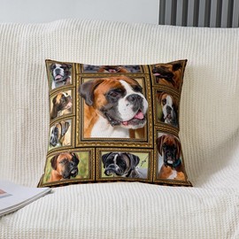 Feelyou Boxer Dog Throw Pillow Covers 1 Piece 18"x18" Cute Dog Puppy Decorative Pillow Case for Kids Teens Adults Boxer Dog Lover Gift Cushion Cover Dog Lover Outdoor Pillows Covers Room Decor