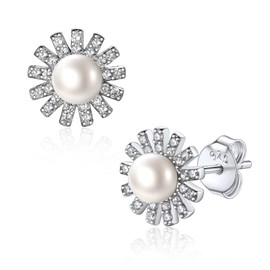 Bestyle Freshwater Pearl Earrings 925 Silver Pearl Stud Earrings 4 mm 5 mm 6 mm 7 mm 8 mm 10 mm Women Girls Earrings, Sterling Silver