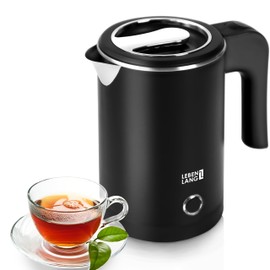 LEBENLANG Travel Kettle Stainless Steel Small 0.5 Litres & BPA-Free - Travel Kettle 600 W Energy Saving Energy Efficiency - Mini Camping Kettle Black 0.5 0.5 L