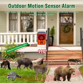 ChunHee Solar Outdoor Motion Sensor Alarm with Dog Barking Gunshot Sound, Support Recording and Adjustable Volume, 130db Loud Noise Maker 3 Work Modes Strobe Light for Home, Villa, Farm, Barn (6pack)