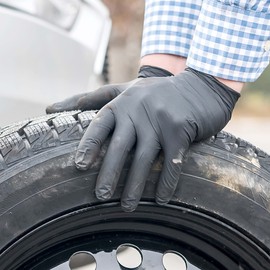 [100 Count] Duramax Black Nitrile Disposable Work Gloves - powder and latex free, 5.12 mil. 9100006