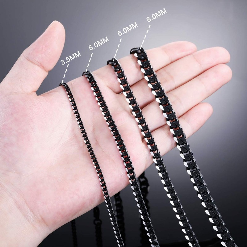 MOWOM Black Chain Necklace for Men Women Water Resistent 316L