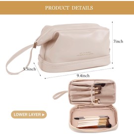 Cosmetiquera para Maquillaje Grande, Bolsa de Maquillaje de Viaje, Bolsa de Cosméticos Portátil Doble Capa, Necesers de Viaje, Bolsas Cosmetiqueras de Viaje Multifuncional para Mujer (Blanco)