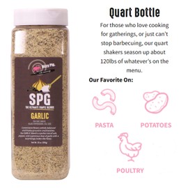 Dizzy Pig SPG Garlic (Salt, Pepper & Garlic) Seasoning Rub (Quart Shaker) - Hand Made in the USA - Seasons Around 120lbs of Food - MSG Free, Gluten Free