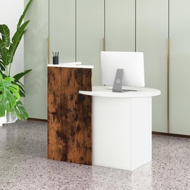 Tangkula Reception Desk, Front Counter Desk with Lockable Drawer & Adjustable Shelf, Oval Desktop, Retail Counter for Checkout, Computer Workstation for Salon Lobby Home Office