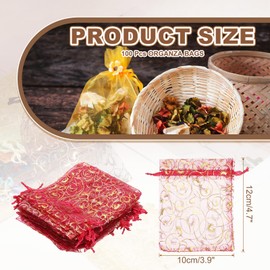 sourcing map Organza Bags, 100Pcs 3.9x4.7 Inch Candy Mesh Bag with Drawstring Jewelry Gift for Party Favor Pouch Christmas Wedding Festival Small Gift, Rose Red