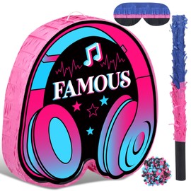 Aoriher Music Pinata Set Headphones Pinatas with Stick Confetti Blindfold for Social Media Theme Kids Adult Music Short Video Party Social Media Theme Disco Dance Party Decoration Supplies