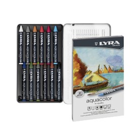 LYRA 5611120 Aquacolor Fine Art Water-Soluble Wax Pastel Set, 12 Assorted Colours with 1 Brush, Ideal for Professionals & Students
