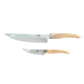 Laguiole en Aubrac Cuisine Gourmet Stainless Fully Forged Steel Made In France Essential 2-Piece Premium Kitchen Knife Set With Olivewood Handles, 8-Chef Knife And 4-in Paring Knife