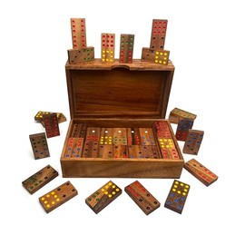Crafty Artisan® Handcrafted 56 piece Dominoes table game set in a solid hand made wooden storage box great for adults children