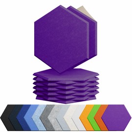 Amantech 12 Pack Acoustic Panels Self Adhesive Sound Proof Foam, High Density Sound Acoustic Panel, 12X10.23X0.4 Inch Hexagon Panels in Home, Office, Reccording Room, Studio,and more(Violet)