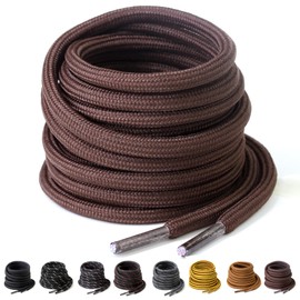 PTERYBIRD Brown Heavy Duty Boot Laces,2 Pairs 3/16" Thick Strong Round Replacement Shoelaces for Work,& Hiking Boots,Durable Shoe Strings,60" (151cm)