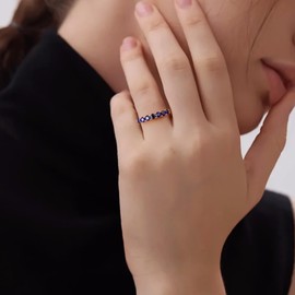 CAIDIKA Sapphire Rings for Women 925 Sterling Silver 7 Blue Stone Half Eternity Band Cubic Zirconia September Birthstone Ring Eternity Love Jewerly, Size 6