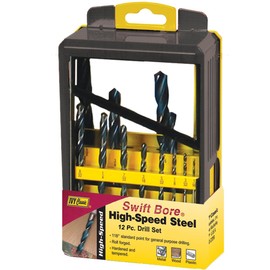 Ivy Classic 10392 12 Piece Swift Bore High Speed Steel Roll Forged Drill Bit Set, Sturdy Metal Case