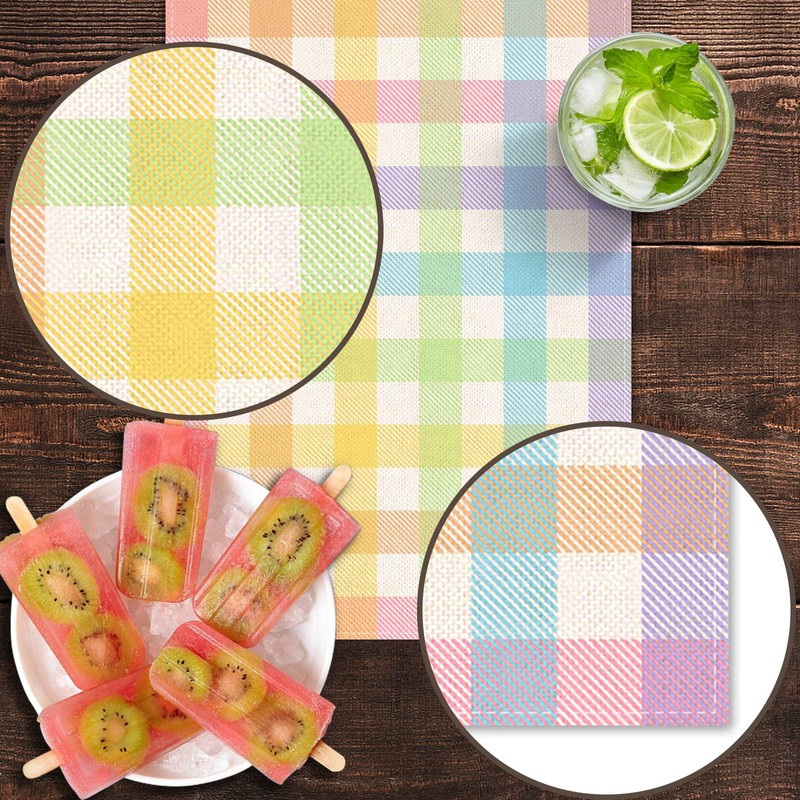 Pudodo Easter Buffalo Plaid Check Table Runner Spring Holiday Farmhouse