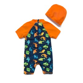 BONVERANO Baby Boys Sunsuit UPF 50+ Sun Protection All in One with Zipper Swimwear with Sun Hat(Orange,3-6Months)