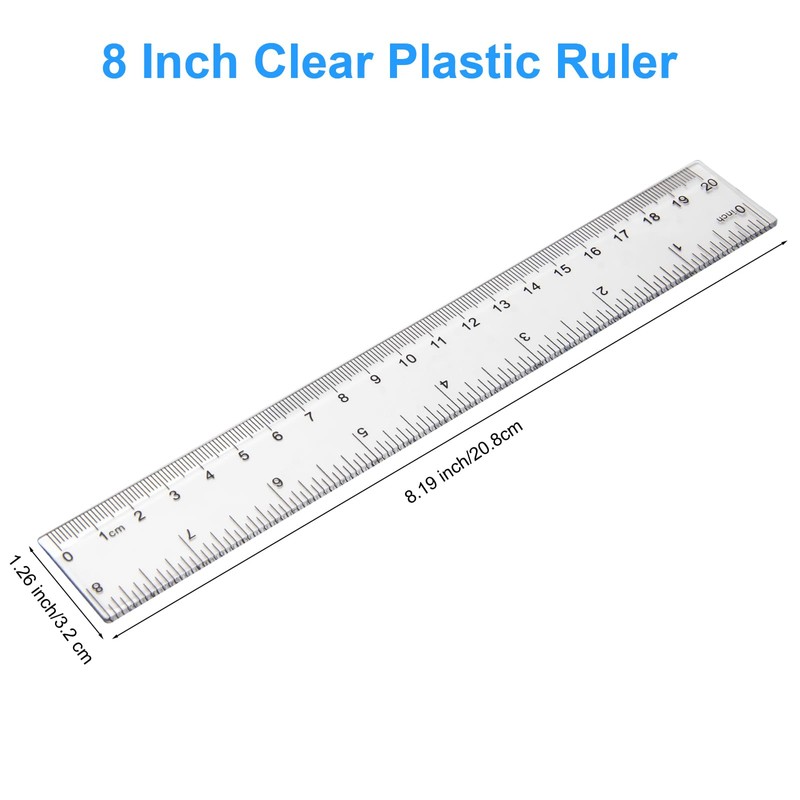 Pletpet 2 Pack - 8 inch Clear Plastic Ruler Straight