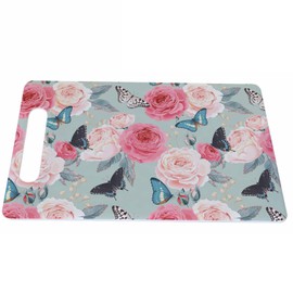 Bcumuq Butterfly Flowers Cutting Boards Peony Pink Roses Black Blue Blue Romantic Cutting Boards Kitchen Chopping Board with Handles Non Slip Plastic 16 x 10 x 0.24 Inch