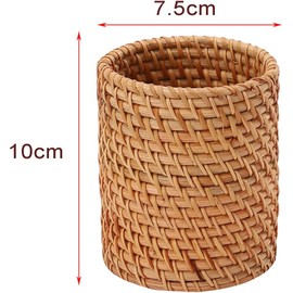 Norhogo Natural Handmade Rattan Pen Holder, Wooden Pen Holder, Round Multifunctional Pen Holder Organiser, Pen Holder Desk for Organiser, Pens, Ballpoint Pens, Makeup Brushes