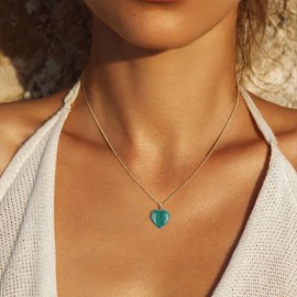 COAI Gold Plated Stainless Steel Heart Necklace for Women, Malachite Necklace, Healing Crystal Necklace