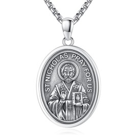 DOTBJ St Nicholas Medal Necklace, 925 Sterling Silver Saint Nicholas Pendant with Stainless Steel Chain 22"+2"
