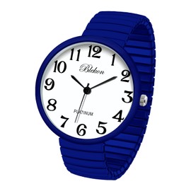 Blekon Collections New Super Large Face Stretch Band Japanese Movement PC21J Fashion Watch (RoyalBlue)