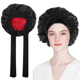 Tyqour Extra Large Shower Cap Reusable Silk Bonnet with Tie Double Layer Satin Lined Shower Cap Hair Cap Hair Wrap Hair Cover for Women Men Thick Long Hair Braids