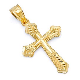 14k REAL Yellow Gold Religious Cross Charm Pendant