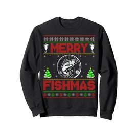 Merry Fishmas Bass Fish Fishing Ugly Christmas Sweater Xmas Sweatshirt