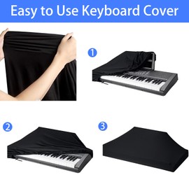61 Keys Piano Keyboard Dust Cover, Music Dirt Proof Stretchy Adjustable Electronic Keyboard Cover With Elastic & Cord Lock, Piano Accessories Black.