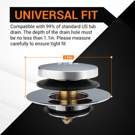 BlueStars Tip-Toe Bathtub Drain Stopper – Fits US Standard Sizes 1.40”-1.50” – 2-in-1 Drain Plug & Cover – Replaces Lift & Turn, Tip-Toe & Trip Lever Drains