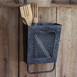 Colonial Tin Works Black Steel Vintage Dalton Wall Box with Towel Bar - Farmhouse Hand Towel Holder with Rustic Drying Rack- Cheese Grater Home Decor for Bathroom & Kitchen - Wall Shelf with Hanger