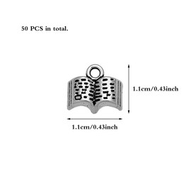 JKJF Pack of 50 Book Charms Pendants Vintage Book Pendant Metal Book Charms Dangle Jewellery for DIY Earring Necklace Bracelet Foot Bands - Antique Silver, Alloy Steel