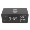 Wooden Digital Alarm Clock with Wireless Charging Black Adjustable Brightness