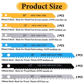 14 PCS U-Shank Jig Saw Blade Set, Jigsaw Blades Fit Vast Majority U Shank Jigsaws, Jigsaw Blades Set for Wood, Plastic and Metal Cutting, 6T 8T 10T 14T 18T 24T 32T