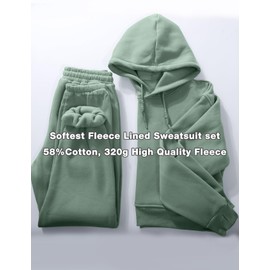 Flygo Womens Fleece 2 Piece Outfits Sweatsuit Crop Pullover Sweatshirt Joggers Pants Tracksuit Set(BeanGreen-XL)