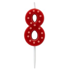 Papyrus Number 8 Birthday Candle, Red Polka Dots (1-Count)