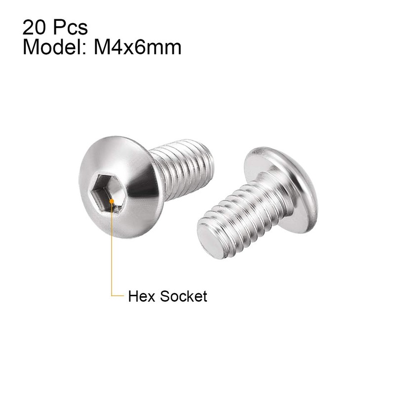 uxcell M4x6mm Machine Screws Hex Socket Round Head Screw 304
