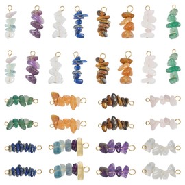 KISSITTY 32pcs Gemstone Connector Charms Natural Mixed Stone Chips Energy Healing Gem Pendants Dangles Decorations for DIY Necklaces Earrings Keychains Jewelry Making