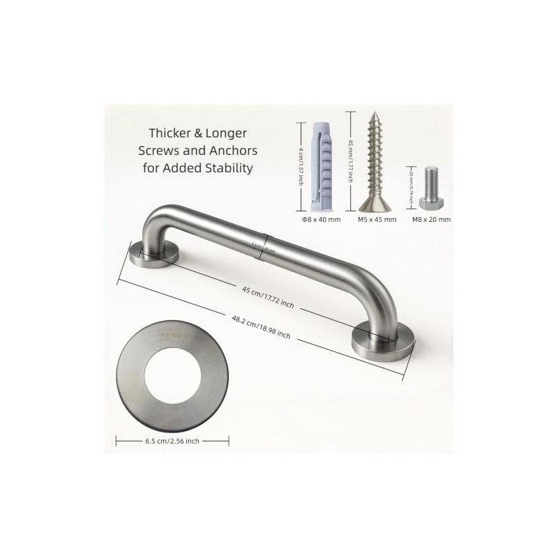 Bathroom Grab Rails for Elderly, 2 Pack 45cm, Brushed Nickel