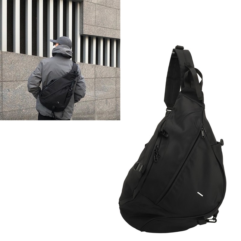 Large Black Sling Bag Waterproof Sling Backpack Oxford Fabric Outdoor