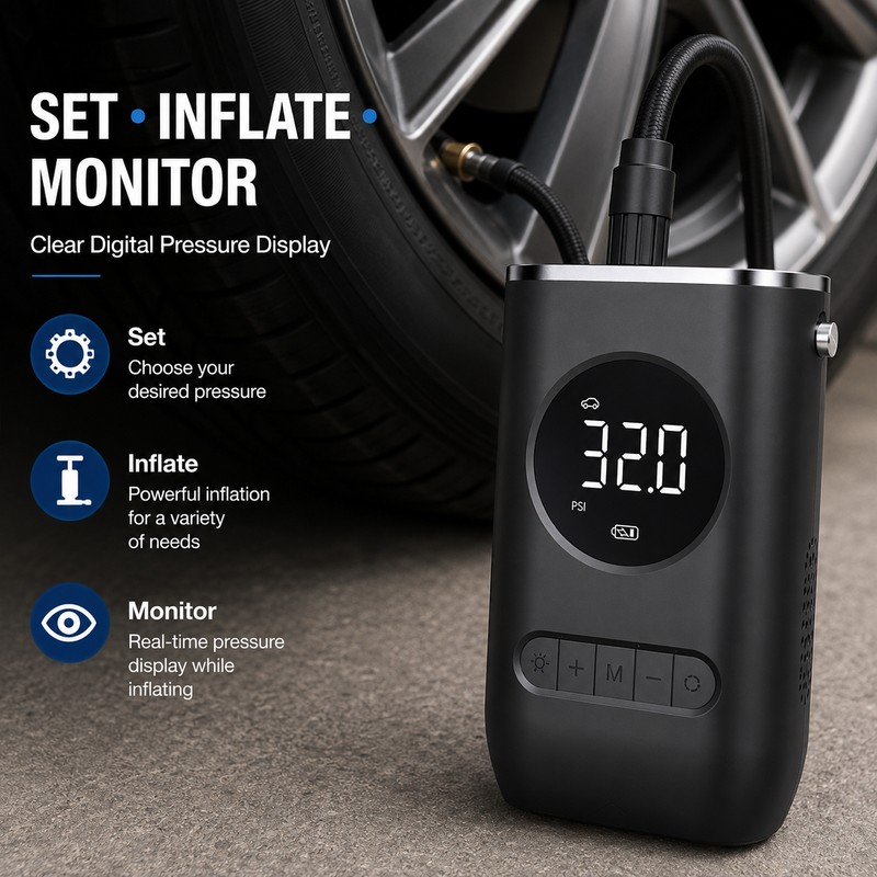 Portable Tire Inflator for Cars & Bikes – 150 PSI