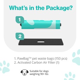 PawPail Dog Poop Bags and Air Filter Duo, Leakproof & Durable Poop Bags for Trash Can, with 1 Activated Carbon Filter - Pooper Scooper Dog Products, Pet Supplies | 1 Roll of 150 XL Size Bags