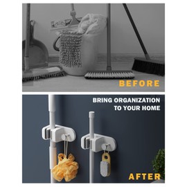 BEZOX Mop Holder with Hook - Drill Free Wall Mount Broom Gripper, Cleaning Supplies Organizer Utility Holder - 1PCS